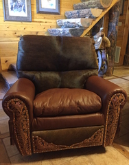 Photo of two-tone recliner with tooling, fringe